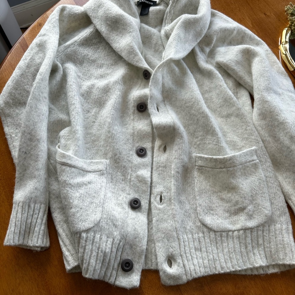 Large mens wool button sweater . Chalk color gray button sweater.